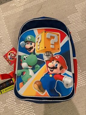 Nintendo Kids Backpack in Navy Blue, Red, Green and Yellow - Mario & Friends